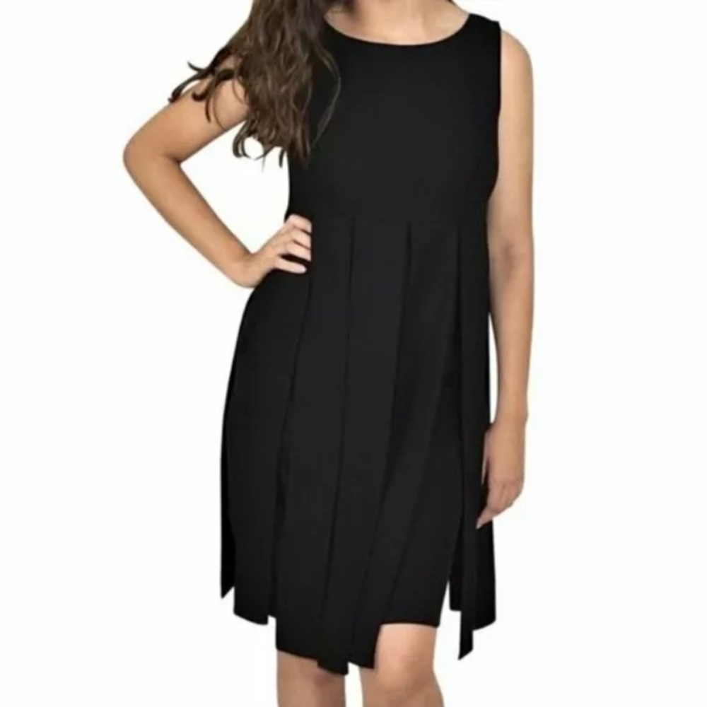CAbi Flapper Crepe Black Empire Waist Pleated Sleeveless Dress